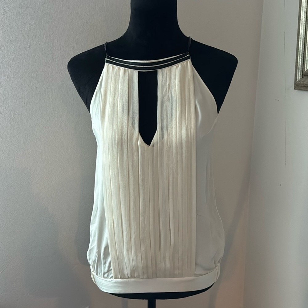 Ramy Brook Cream and Black Pleated Halter Blouse